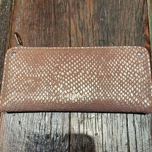 Cole Haan Gold Tan  leather faux snakeskin bifold wallet